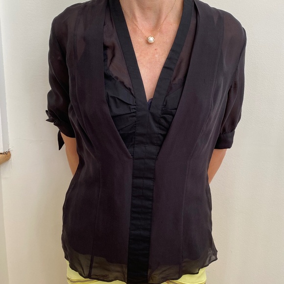 Karen Millen Sheer Black Blouse - Size: Labeled US 4 / EU 36 - Picture 1 of 9